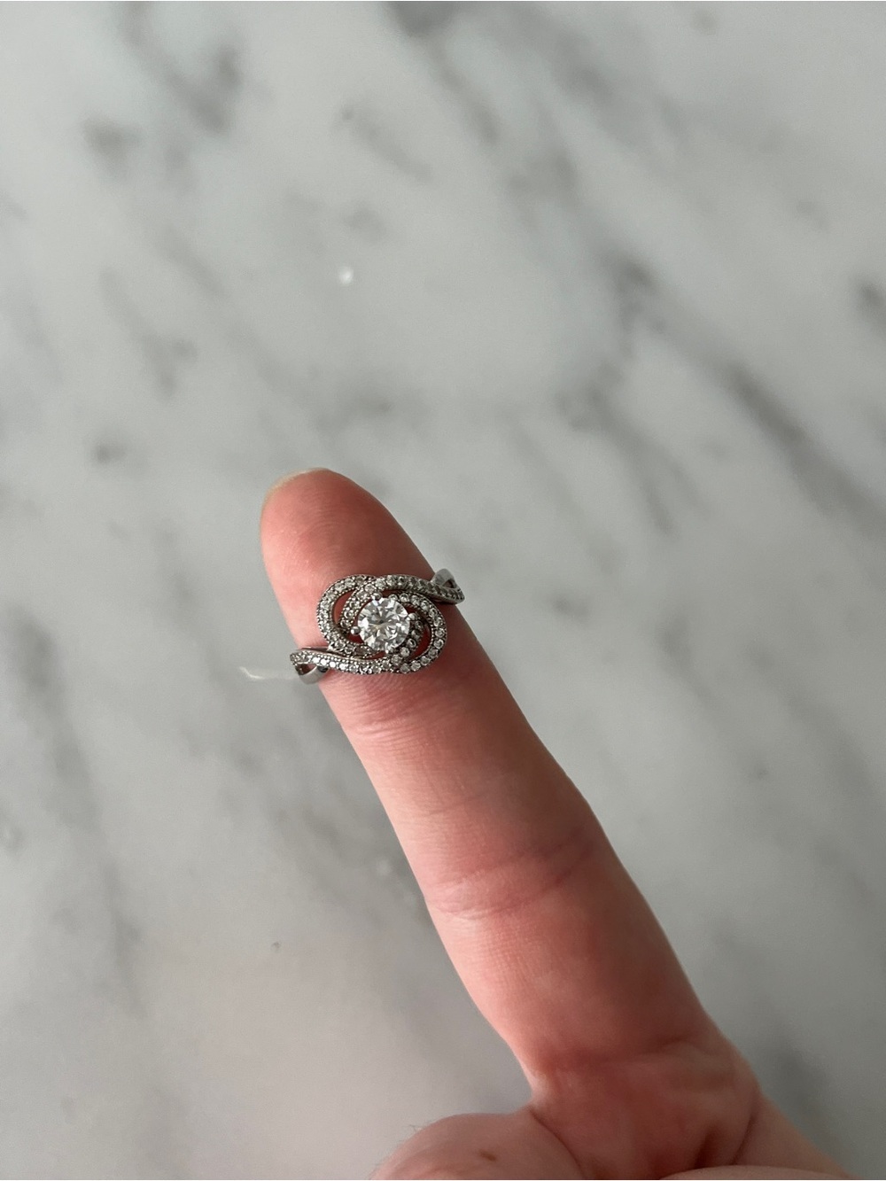 Sterling Silver Swirl Halo Ring | CZ Center Stone | Size 6